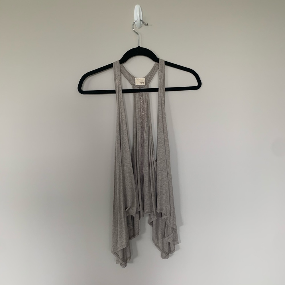 Light Brown Sleeveless Shawl with Beaded Back